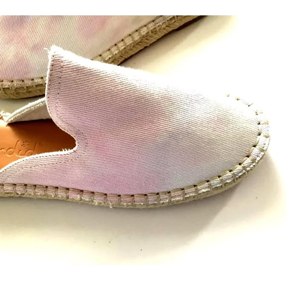 Splendid Julia‎ Pink White Tie Dye Canvas Slip On Espadrille Mules 6M Flat Shoes